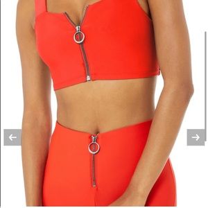 Alo Yoga Zip Up “Fast” Leggings and bra set in cherry red